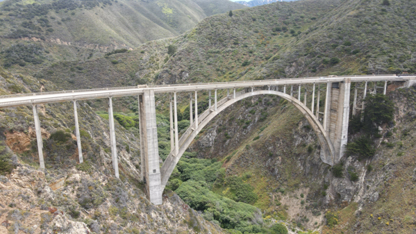 Aerial view of Bixby Bridge in Big Sur, California.